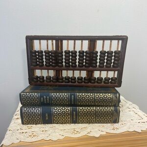 Vintage Wooden Chinese Abacus - Dark Brown Frame  and Brass Corners